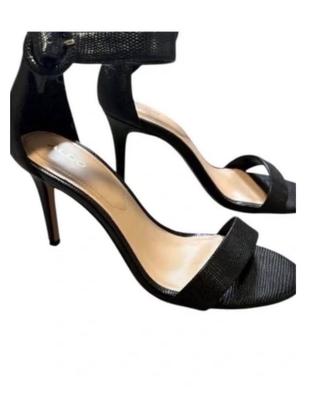 Aldo Black Open-Toe Ankle Strap Stiletto Heels